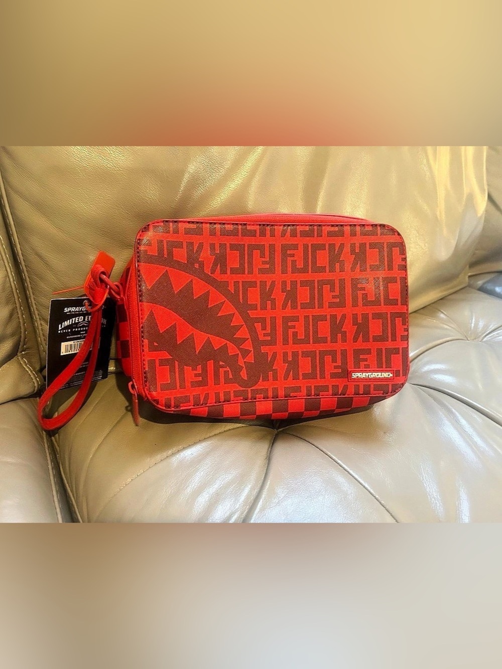 Sprayground Sharks in Paris Red Toiletry Bag & Black Crossbody Bag